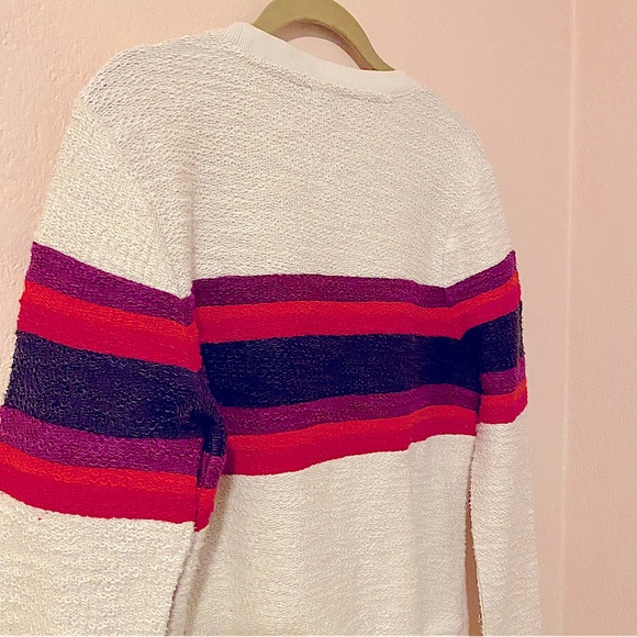 Faherty Vista cream stripe pullover Crewneck cotton looped sweater XS NWT - Picture 10 of 13